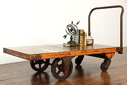Industrial Salvage Antique Iron & Oak Factory Cart Coffee Table, Nutting #37995