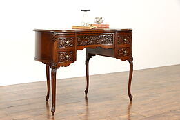 French Style Vintage Carved Walnut Kidney Shape Desk #34920