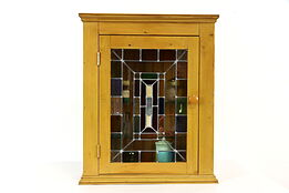 Medicine Chest, Antique Hanging Cupboard, Counter Cabinet, Stained Glass #37678