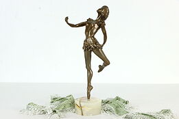 Midcentury Modern Vintage Brass Ballet Dancer Sculpture, Onyx Base #37853