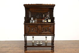 Oak Antique Black Forest Dowry Cabinet, Hand Carved Wedding Scene #38077