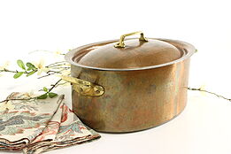 Copper Hammered Oval Farmhouse Vintage Pot & Cover #38094