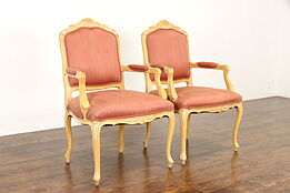 Pair of Carved Italian Vintage Beech Arm Chairs Chateau D' Ax #37860