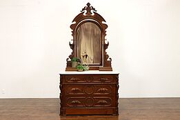 Walnut Victorian Antique Chest or Dresser, Jewelry Boxes, Mirror, Marble #35373