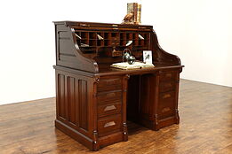 Victorian Eastlake Antique Walnut S Shape Roll Top Office Desk, Kelsall #37606