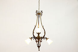 Bronze Baroque Style Antique French Chandelier, Etched Glass Shades #37555
