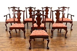 Set of 8 Georgian Chippendale Design Vintage Dining Chairs, Henkel Harris #38278