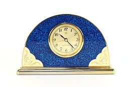 Art Deco Vintage Blue Enamel, Pearl, Gold Plate Brass Clock, Mikimoto #38456