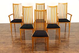 Set of 6 Italian Vintage Midcentury Modern Oak Chairs, Signed Potocco #38637
