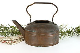 Copper Antique Large Tea Kettle, Wrought Iron Handle #37842