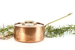 Copper Farmhouse Vintage Kettle & Lid, Brass Handles, Stainless Lined #38096