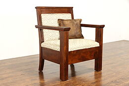 Mission Arts & Crafts Antique Craftsman Throne Hall Chair New Upholstery #38178