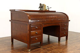 Craftsman Antique Quarter Sawn Oak C Roll Top 6' Office or Library Desk #35630