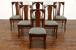 Set of 6 Oak Antique Craftsman Farmhouse Dining Chairs, New Seats, Sikes #36832