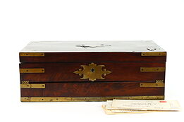 English Victorian Mahogany Antique Portable Travel Lap Desk, Brass Inlay #37941