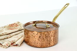 Copper Vintage Country Farmhouse Sauce Pan with Lid, Brass Handles #38100