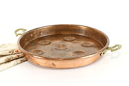 Copper Farmhouse Vintage Egg Tray, Muffin Pan, Brass Handles #38148