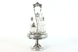 Victorian Antique Silverplate Crystal Cruet, Castor Condiment Set, Aurora #33805