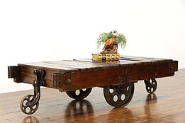Industrial Antique Railroad Salvage Cart Coffee Table, Maple & Iron #38256