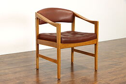 Oak Midcentury Modern 1960 Vintage Office Chair, Original Leather, Dunbar #38489