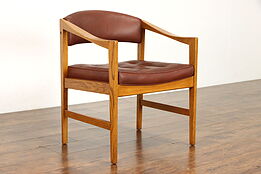 Oak Midcentury Modern 1960 Vintage Office Chair, Original Leather, Dunbar #38524