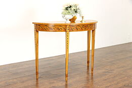 Georgian Design Hand Painted Demilune Console Table, Banded Satinwood #38962