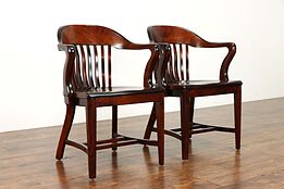 Pair of Antique Birch Banker, Office, Library, or Desk Chairs #37341