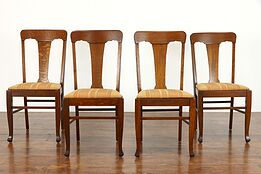 Arts & Crafts Mission Oak Set of 4 Antique Dining, Office Chairs, Murphy #37401