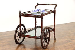 Carved Teak Vintage Thai Tea, Rolling Bar, Dessert or Beverage Cart #38052