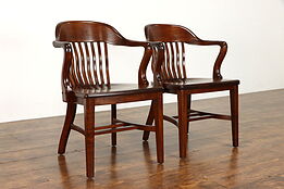 Pair Walnut Office Banker or Desk Chairs, Signed Milwaukee Chair Co. #38773