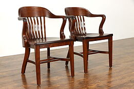 Pair of Walnut Office, Banker or Desk Chairs, Signed Milwaukee #38775
