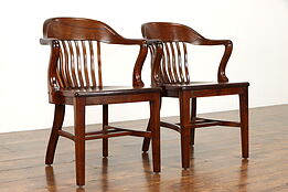 Pair of Walnut Office, Banker or Desk Chairs, Signed Milwaukee #38776
