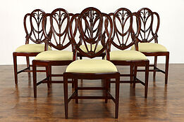 Set of 6 Georgian Vintage Shield Back Dining Chairs, New Upholstery #39071
