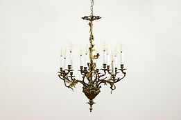 Rococo Style Gold Plated Vintage 12 Candle Spanish Chandelier #34387