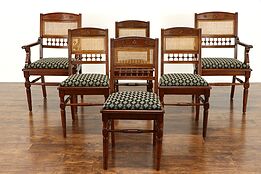 Set of 6 Victorian Eastlake Antique Walnut Dining Chairs, New Upholstery #38862