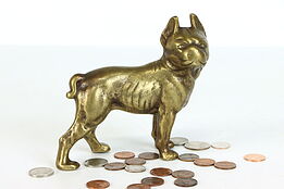 Farmhouse Antique Cast Brass Boston Terrier Dog Sculpture Coin Bank  #38942