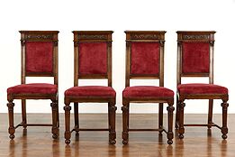 Set of 4 Italian Carved Walnut Antique Dining or Game Table Chairs #39327