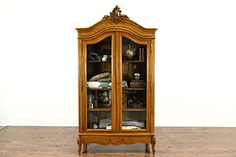 French Antique Carved Fruitwood Armoire, Bookcase or China Cabinet, Glass Doors