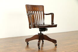 Oak Quarter Sawn Antique Swivel Adjustable Desk Chair, Milwaukee #31382