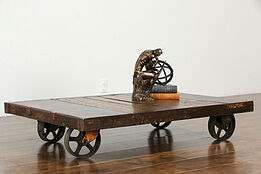 Industrial Salvage Antique Iron & Oak Factory Cart #35987