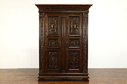 Italian Renaissance Antique Carved Fruitwood Armoire, Wardrobe or Closet #36129