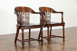 Pair of 1910 Antique Birch Hardwood Office Banker or Desk Chairs #36375