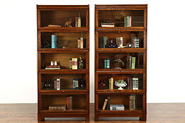 Pair of Antique Oak 5 Stack Barrister Lawyer Office Bookcases, Lundstrom #36989