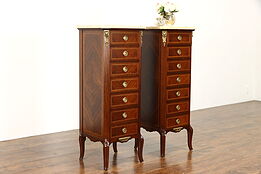 Pair of French Vintage Marble Top Rosewood Semainier or Lingerie Chests #38249