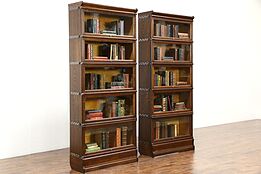 Macey Signed Pair of Oak 1900 Antique 5 Section Stacking Lawyer Bookcases