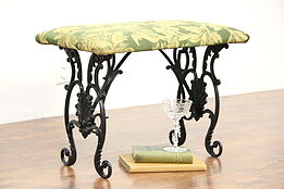 Cast Iron Filigree 1915 Antique Bench, New Upholstery