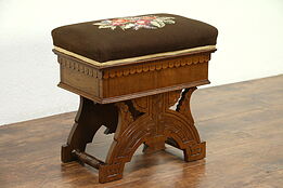 Victorian Eastlake Antique Walnut Slipper Bench, Needlepoint Upholstery #28874