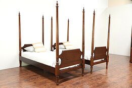 Pair of Pine Twin Extra Long Size Vintage Poster Beds #29454