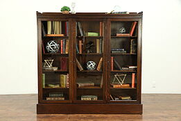 Oak Antique 1910 Triple Library Bookcase, Glass Doors, Adjustable Shelves #30645