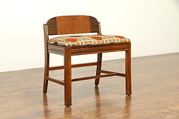 Art Deco 1930's Vintage Mahogany & Maple Bench, New Upholstery #32085